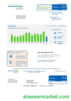USA Michigan Consumers Energy business utility bill template in Word and PDF formats